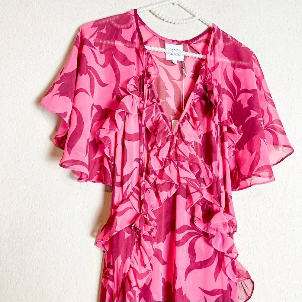 Misa Los Angeles Sabrina Ruffled Maxi Dress Floral Pink Size XS NWT - Picture 3 of 8
